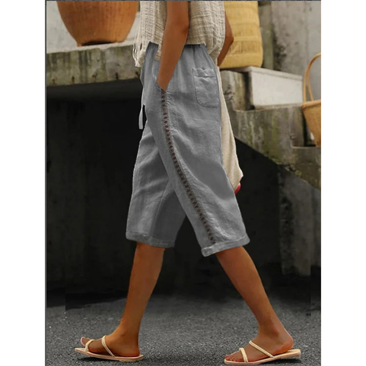 Women's capri-length summer pants with lace details