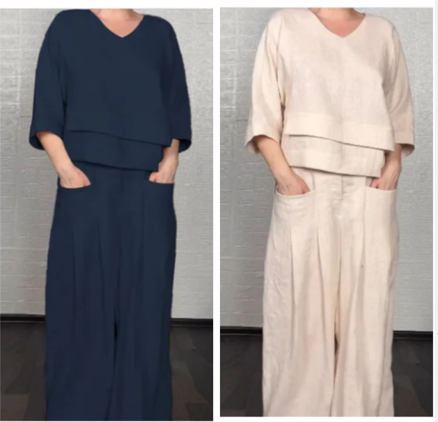 💐 New Arrivals 55%OFF💖Irregular Hem Cotton Linen Short Sleeve Casual 2-Piece Set