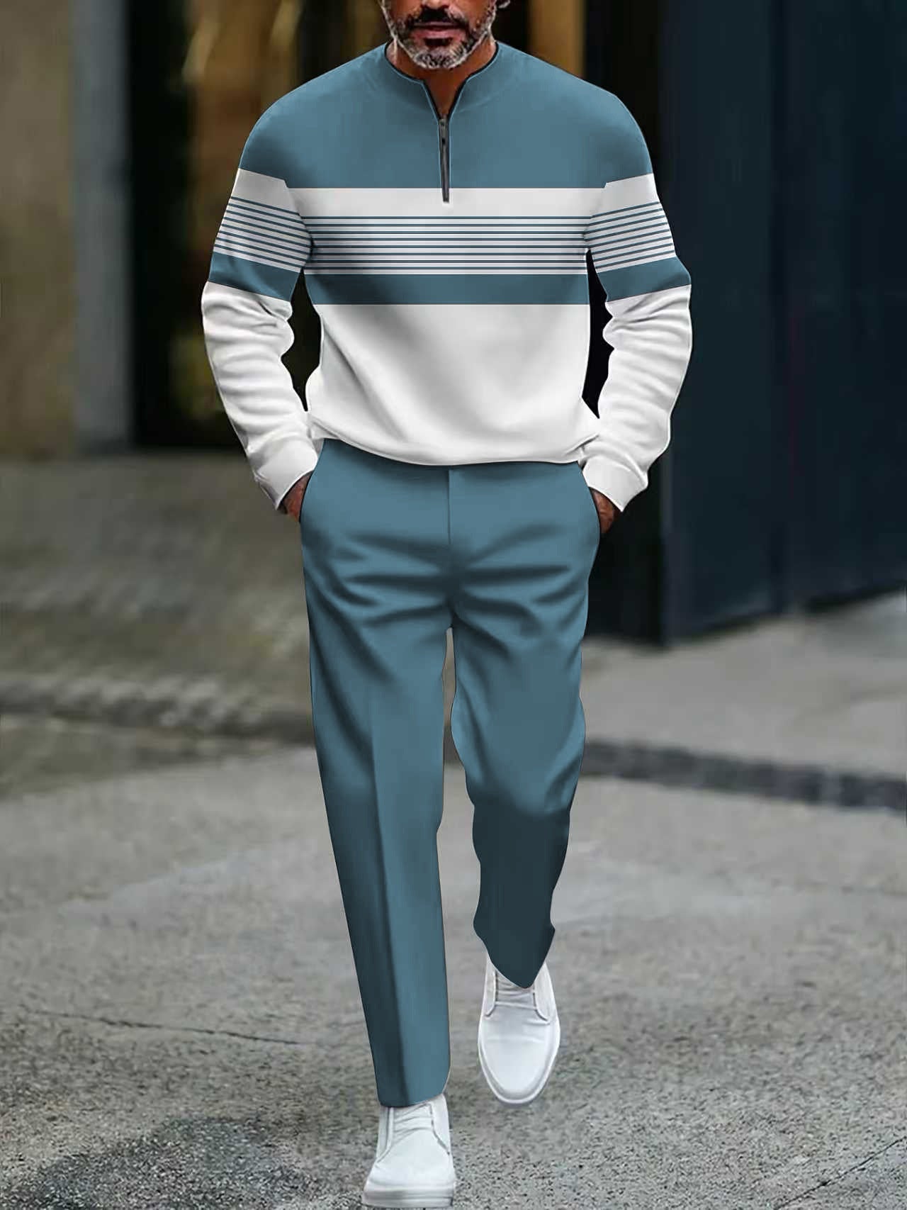 🔥FREE SHIPPING🧵 Men's Graphic Print Pullover & Pants Set – Bold streetwear style. Ultimate comfort for lounging or errands👖