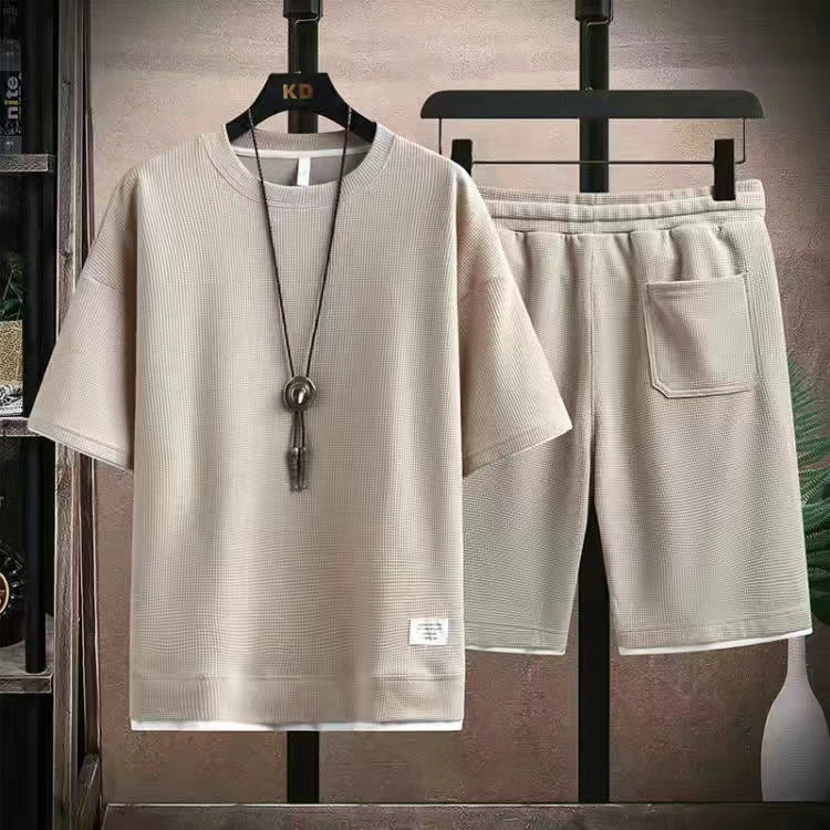 ๐ LIMITED-TIME 50% OFF! ๐งบ Waffle Fabric Short Sleeve 2-Piece Set โ Breathable, Loose Fit & Side Pockets ๐