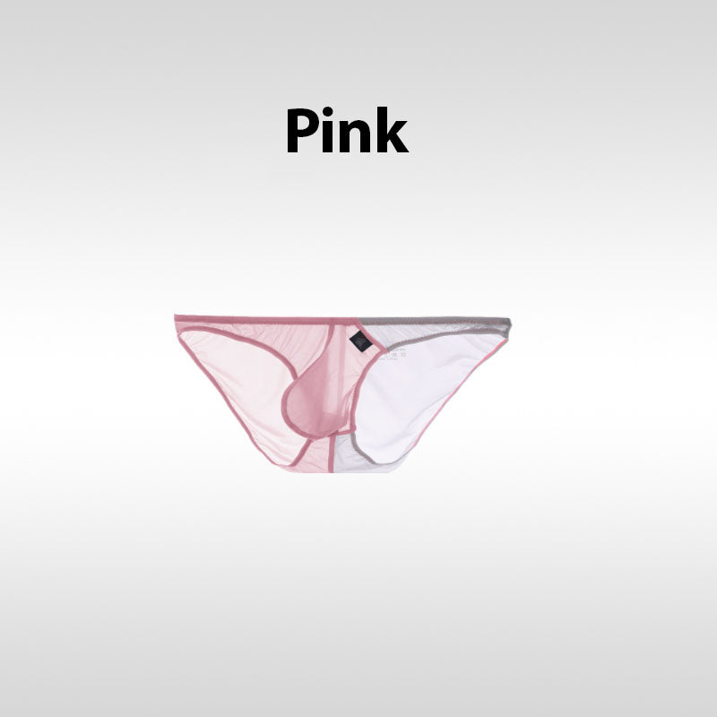Color-Blocked Transparent Enlarged Pouch Men’s Brief
