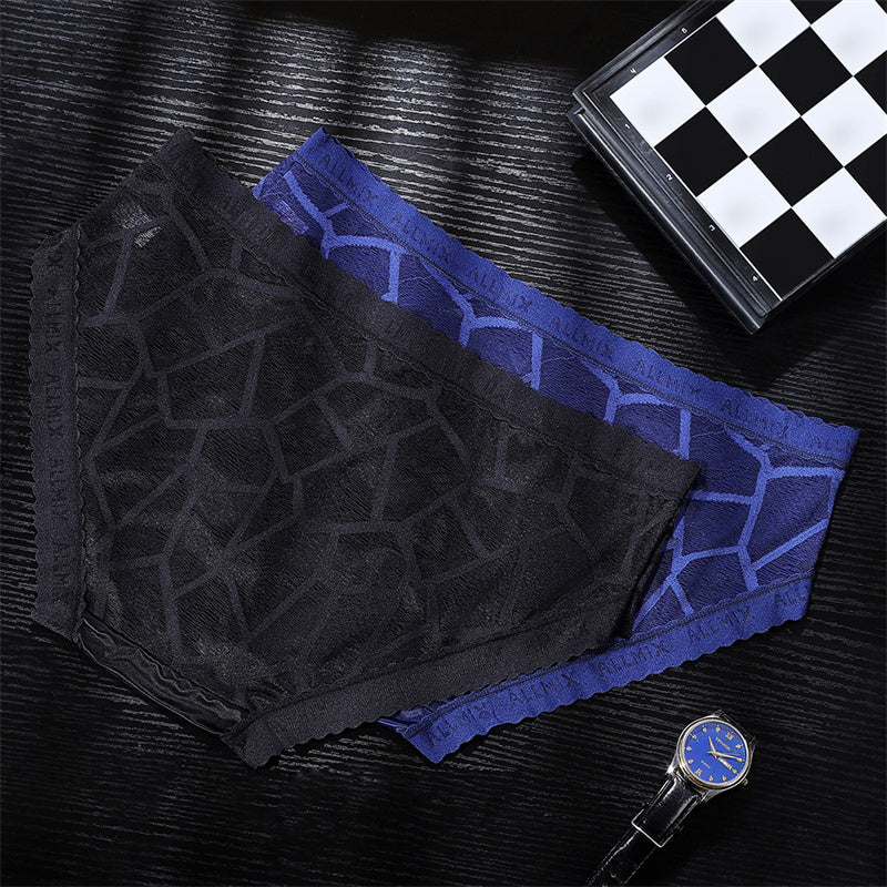 Men's Sexy Low Rise Lace Briefs with 3D Pouch