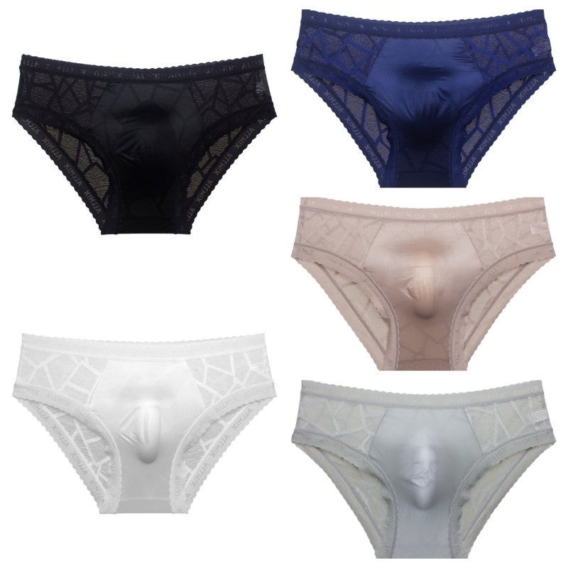 Men's Sexy Low Rise Lace Briefs with 3D Pouch