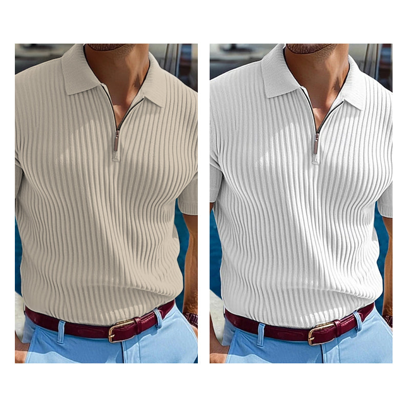 Men's Short Sleeve Quarter-Zip Ribbed Knit Shirts