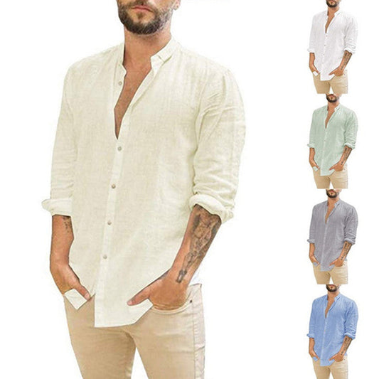 Breathable Men's Cotton Linen Henley Shirt