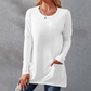 Women Casual Long Sleeve T-Shirt with Round Neck Pocket