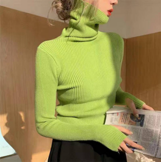 Ladies Pile Collar Slim Soft Warm Pullover Sweater