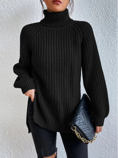 Black Friday Sale - 49% off🍀Cotton Turtleneck Raglan Sleeve Split Hem Sweater