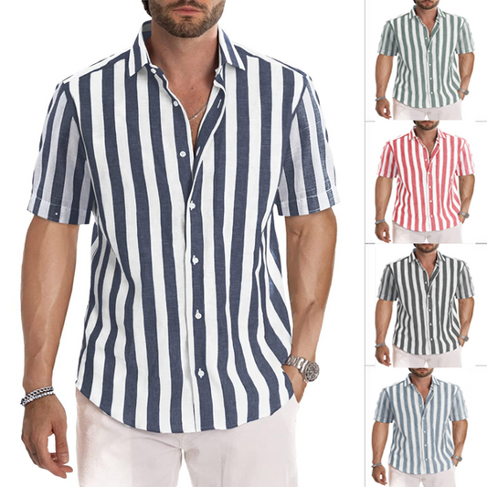 New Men's Striped Casual Short Sleeve Shirts