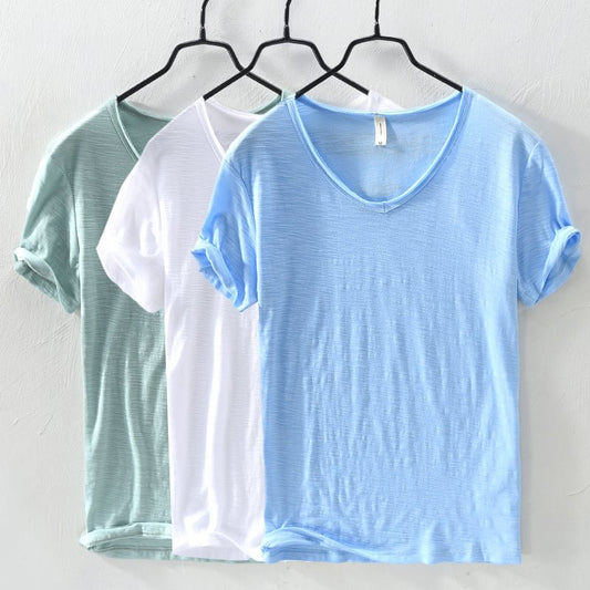Men Cotton V-Neck Short Sleeve Soft T-Shirts