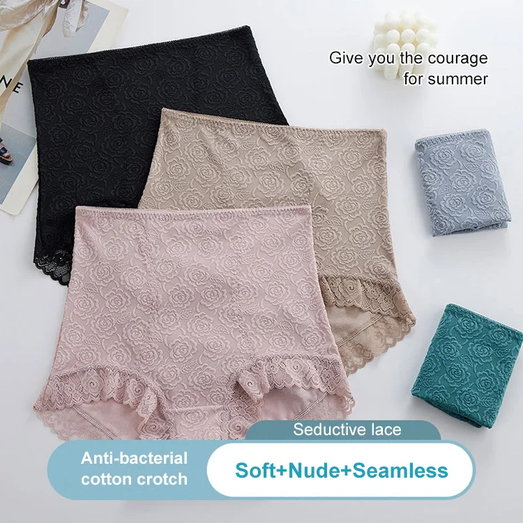 Elegant Lace Pressure Tummy Tucking Hip Lifting Cotton Panties