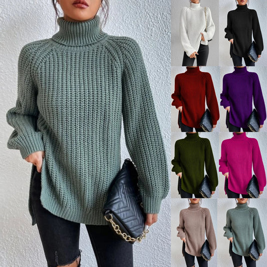 Black Friday Sale - 49% off🍀Cotton Turtleneck Raglan Sleeve Split Hem Sweater