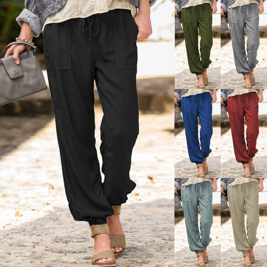 Women's High Waist Lace-up Stretch Loose Linen Trousers