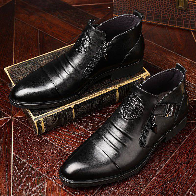 👞Men's Leather Ankle Boots with Double Side Zipper and Pointed Toe