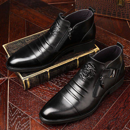 👞Men's Leather Ankle Boots with Double Side Zipper and Pointed Toe