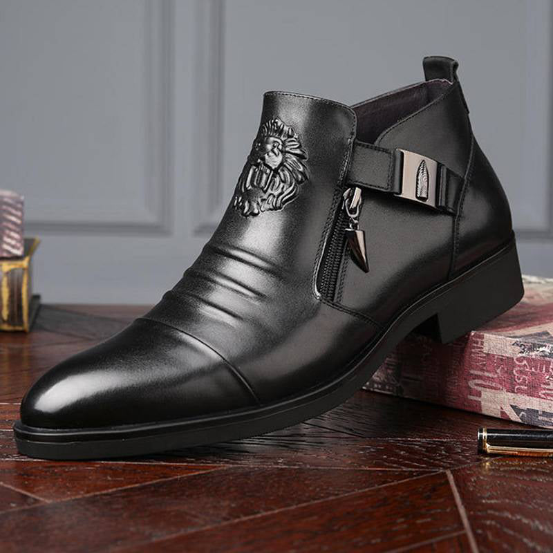 👞Men's Leather Ankle Boots with Double Side Zipper and Pointed Toe