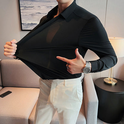 Men's Silky Wrinkle Resistant Solid Color Stretch Shirt