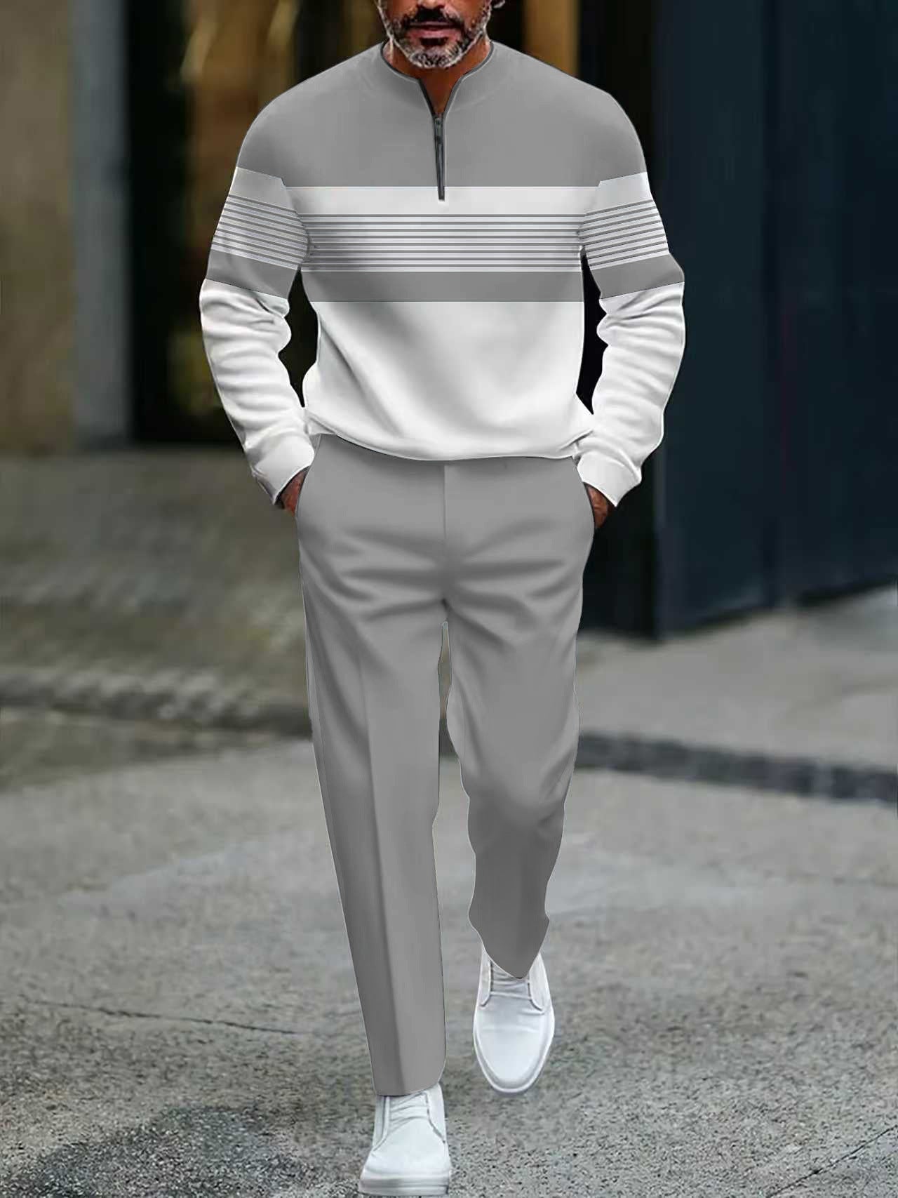 🔥FREE SHIPPING🧵 Men's Graphic Print Pullover & Pants Set – Bold streetwear style. Ultimate comfort for lounging or errands👖