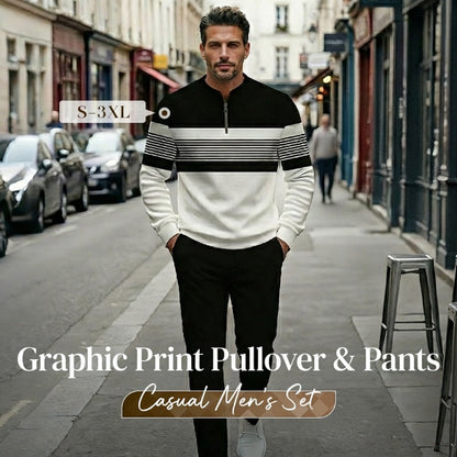 🔥FREE SHIPPING🧵 Men's Graphic Print Pullover & Pants Set – Bold streetwear style. Ultimate comfort for lounging or errands👖