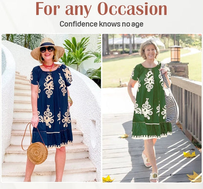 🌸Spring Specials  49%OFF🌸Geometric Pattern Multi Print Square Neck Dress