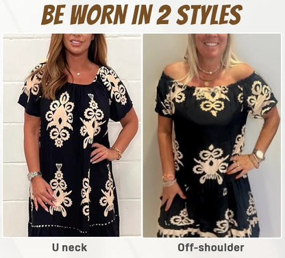 🌸Spring Specials  49%OFF🌸Geometric Pattern Multi Print Square Neck Dress