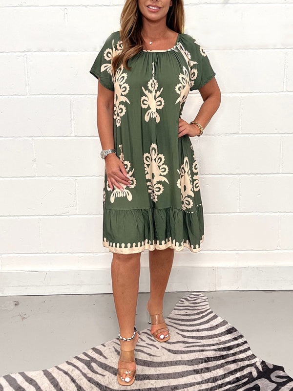 🌸Spring Specials  49%OFF🌸Geometric Pattern Multi Print Square Neck Dress