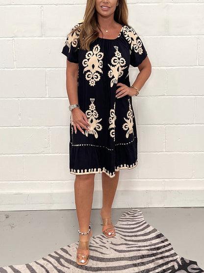 🌸Spring Specials  49%OFF🌸Geometric Pattern Multi Print Square Neck Dress