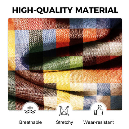 Unisex Simple Rainbow Color Plaid Vintage Printed Lapel Long Sleeve Pocket Shirt