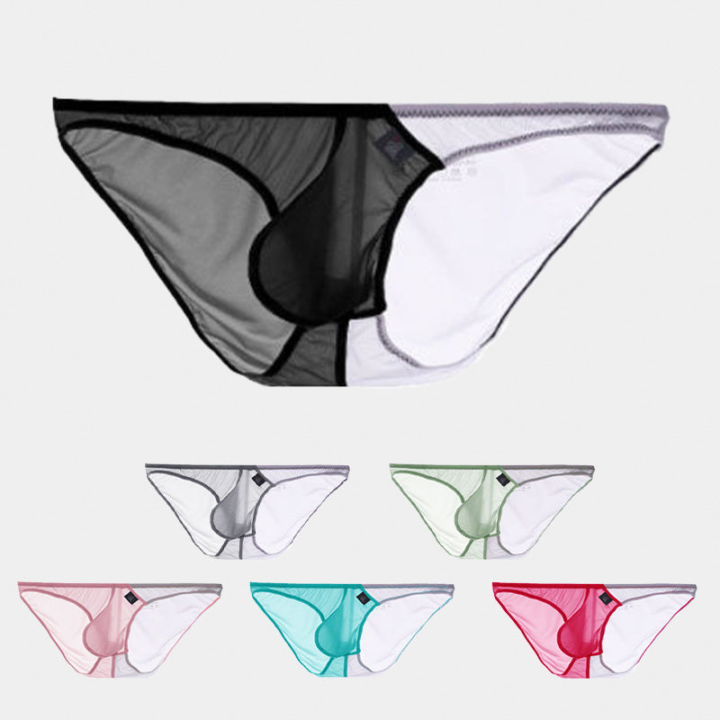 Color-Blocked Transparent Enlarged Pouch Men’s Brief