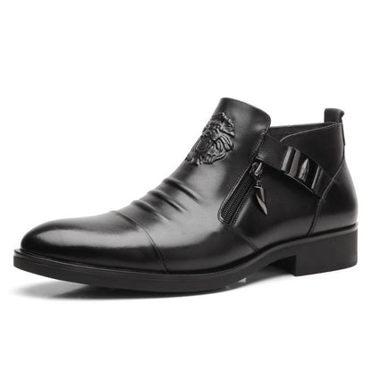 👞Men's Leather Ankle Boots with Double Side Zipper and Pointed Toe