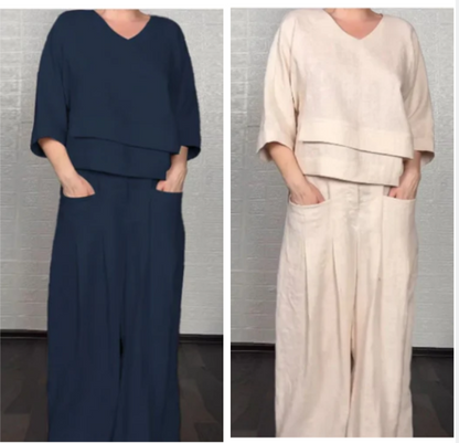 💐 New Arrivals 55%OFF💖Irregular Hem Cotton Linen Short Sleeve Casual 2-Piece Set