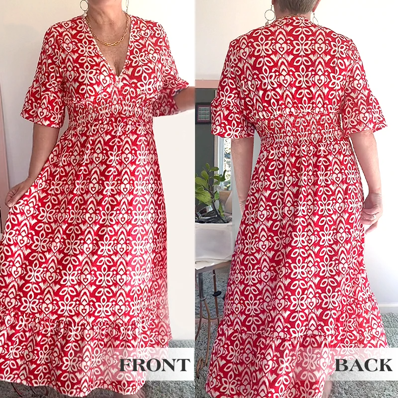 💥🔥Last Day Sale 50%🔥💐✨Bohemian casual print V-neck waist wrap long dress
