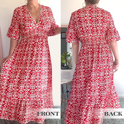💥🔥Last Day Sale 50%🔥💐✨Bohemian casual print V-neck waist wrap long dress