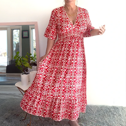💥🔥Last Day Sale 50%🔥💐✨Bohemian casual print V-neck waist wrap long dress