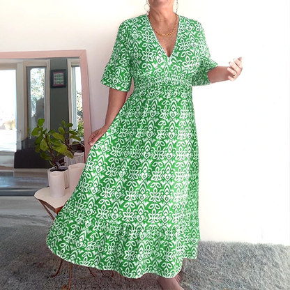 💥🔥Last Day Sale 50%🔥💐✨Bohemian casual print V-neck waist wrap long dress