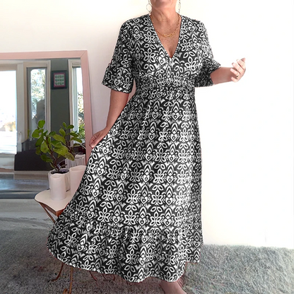 💥🔥Last Day Sale 50%🔥💐✨Bohemian casual print V-neck waist wrap long dress