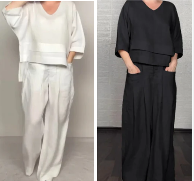 💐 New Arrivals 55%OFF💖Irregular Hem Cotton Linen Short Sleeve Casual 2-Piece Set