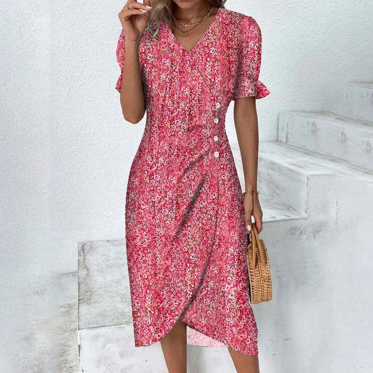 🌷LAST DAY 50%OFF🍃Women's floral v-neck printed dress