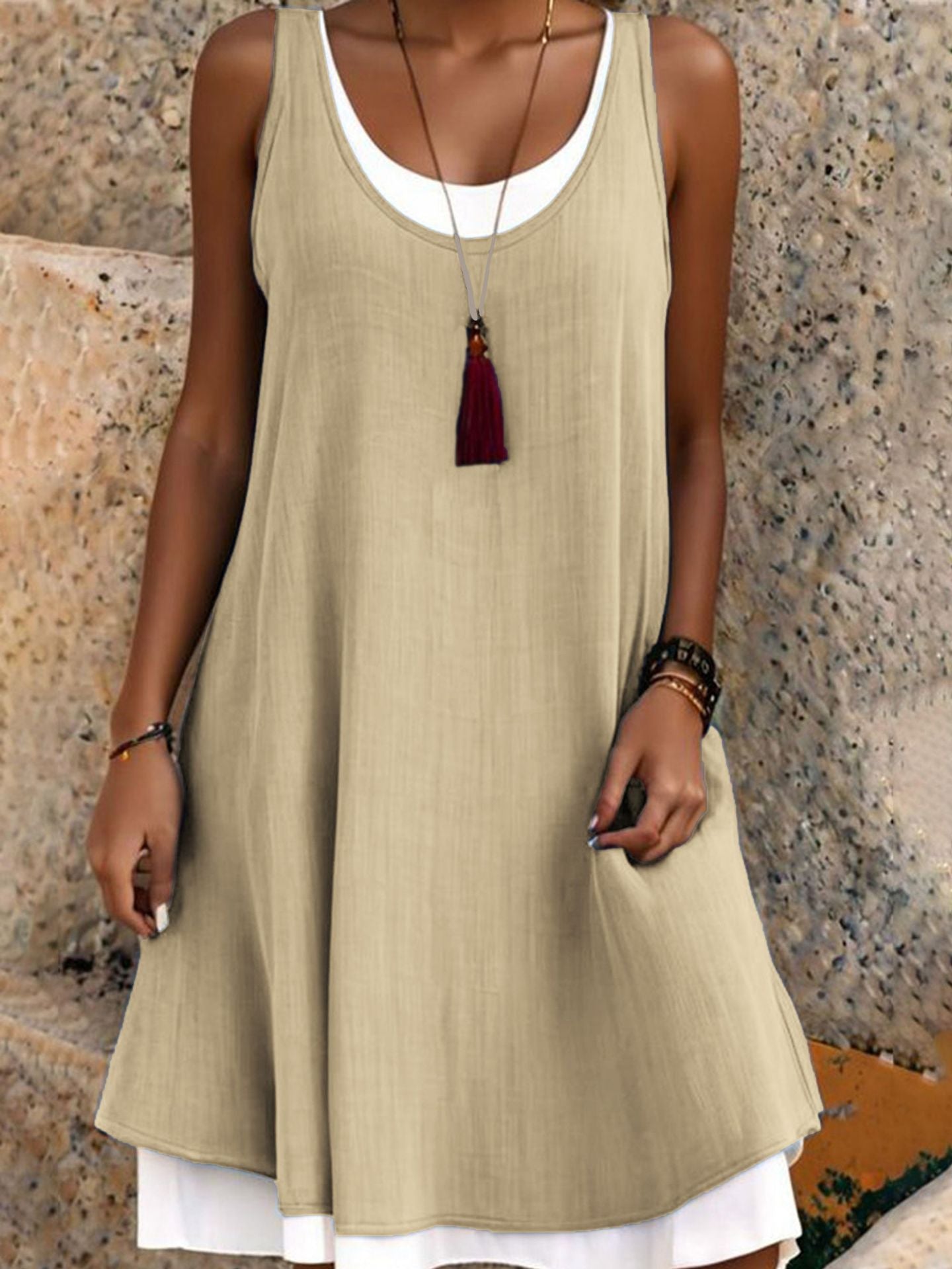 ⏰Last Day Sale 50% Off💃Women's Casual Loose Sleeveless Fake Two Piece Tank Dress