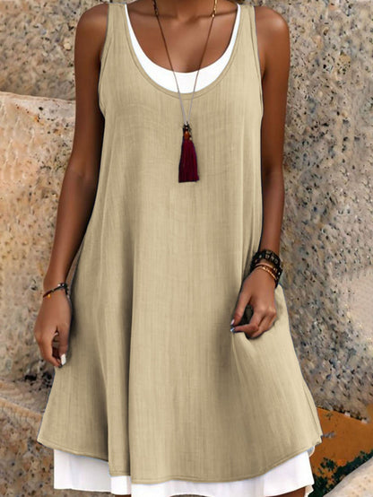 ⏰Last Day Sale 50% Off💃Women's Casual Loose Sleeveless Fake Two Piece Tank Dress