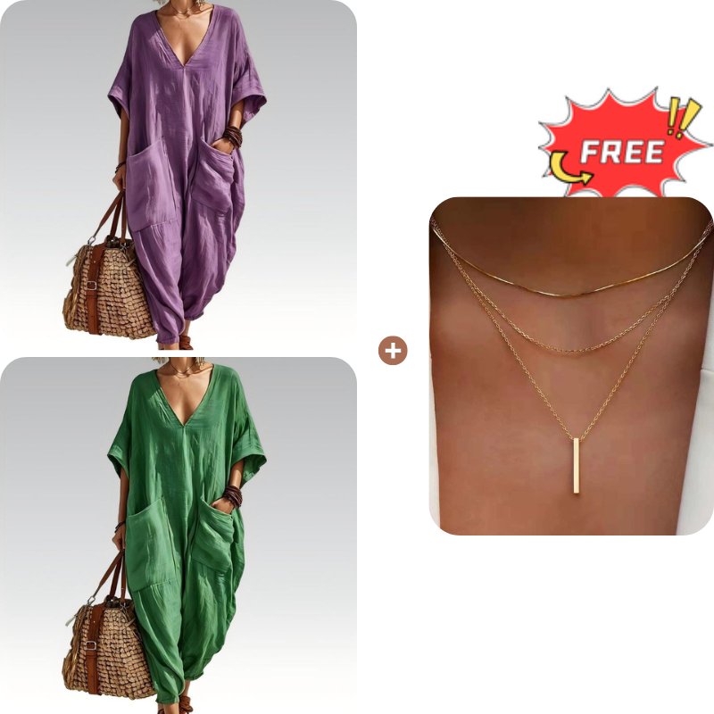 🔥New Arrivals & Best Sellers-Women's Summer Loose V-Neck Jumpsuit