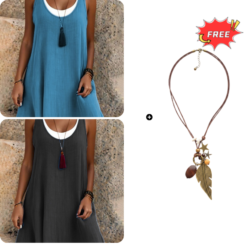 ⏰Last Day Sale 50% Off💃Women's Casual Loose Sleeveless Fake Two Piece Tank Dress