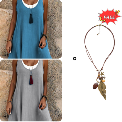 ⏰Last Day Sale 50% Off💃Women's Casual Loose Sleeveless Fake Two Piece Tank Dress