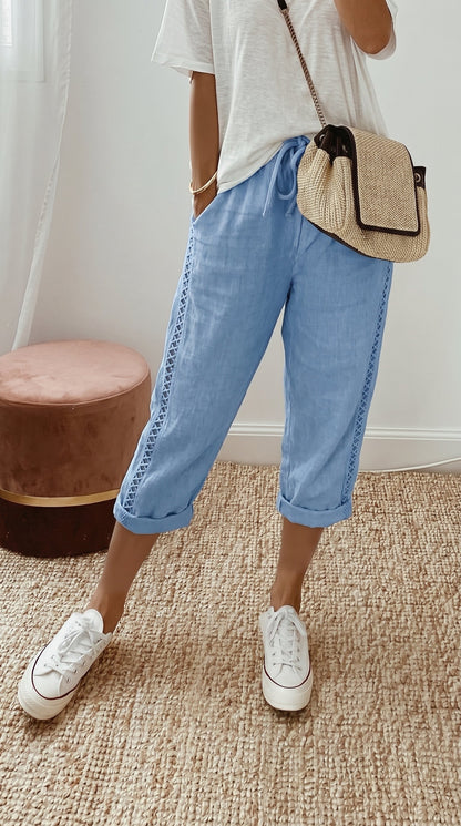 Women's capri-length summer pants with lace details