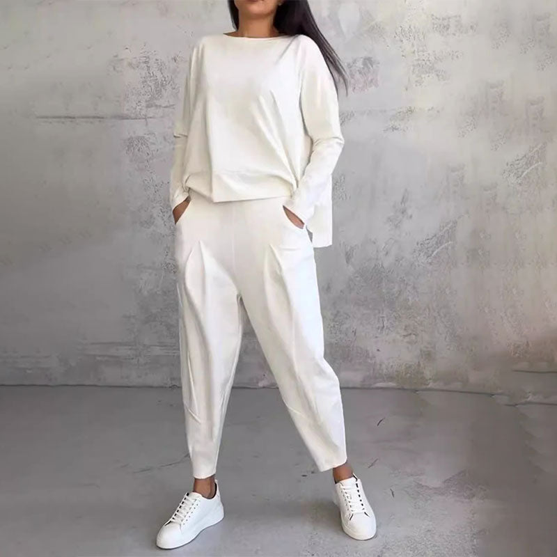 💎 55% OFF! 💎 Round-Neck Long-Sleeve Top & Pants Set – Wrinkle-Free, Breathable & Effortlessly Stylish 👚👖