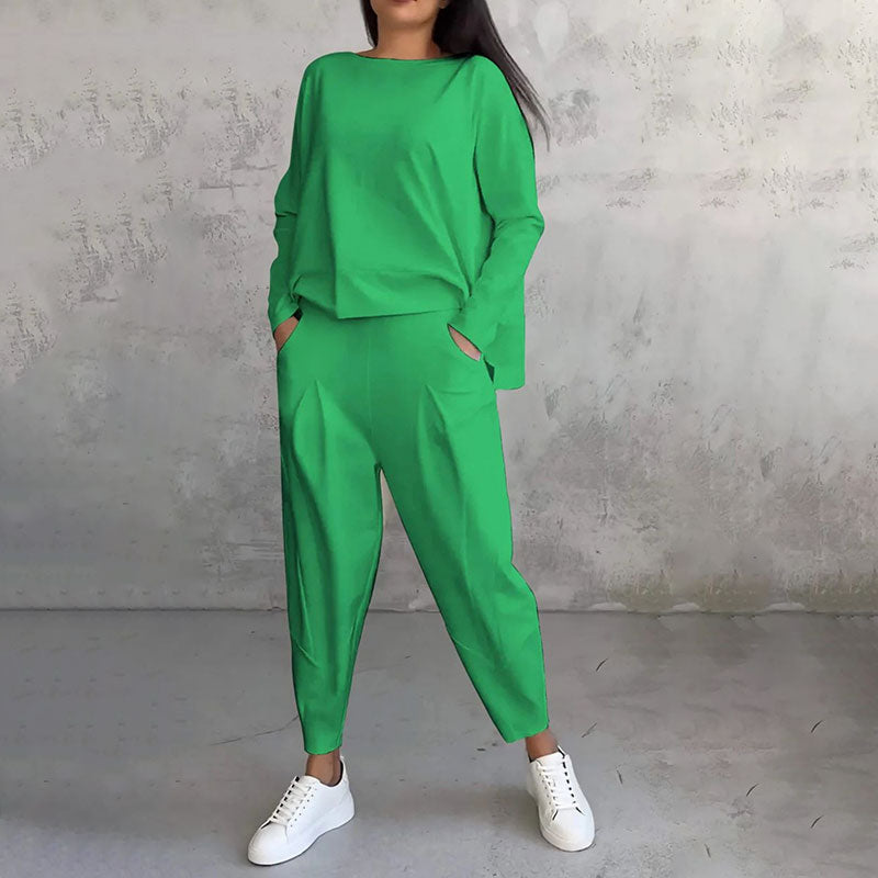 💎 55% OFF! 💎 Round-Neck Long-Sleeve Top & Pants Set – Wrinkle-Free, Breathable & Effortlessly Stylish 👚👖