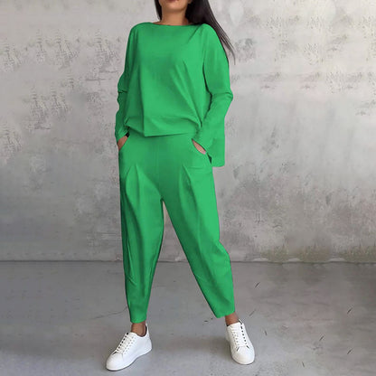 💎 55% OFF! 💎 Round-Neck Long-Sleeve Top & Pants Set – Wrinkle-Free, Breathable & Effortlessly Stylish 👚👖