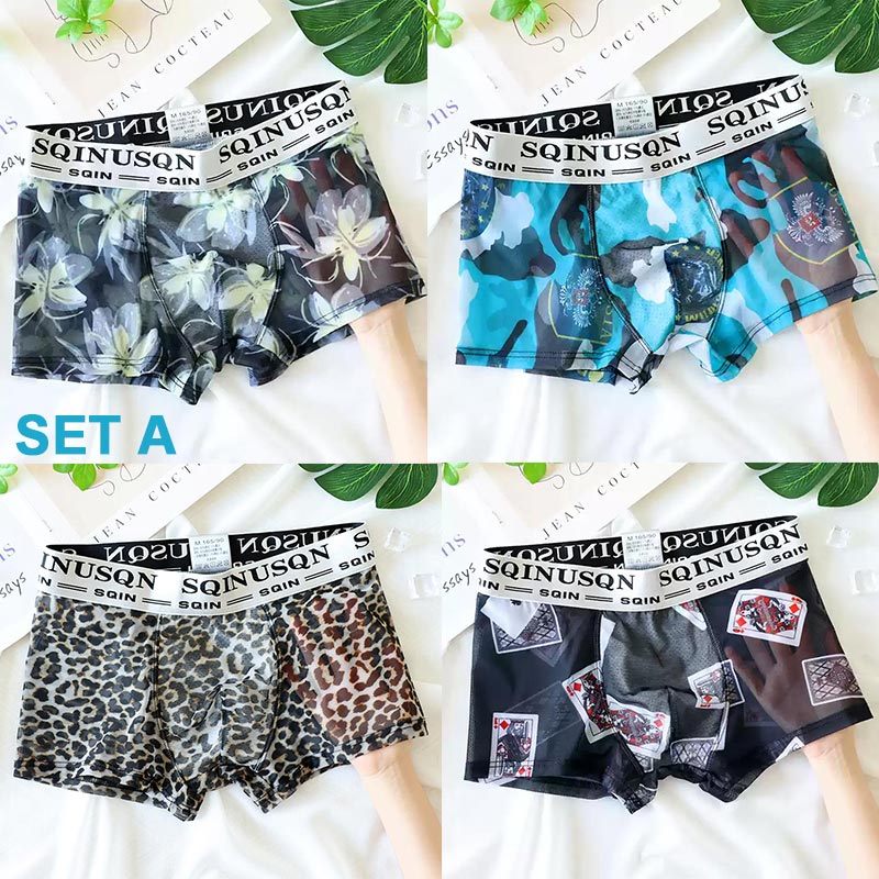 Men's Ultra-Thin Ice Silk Mesh Printed Boxer Briefs