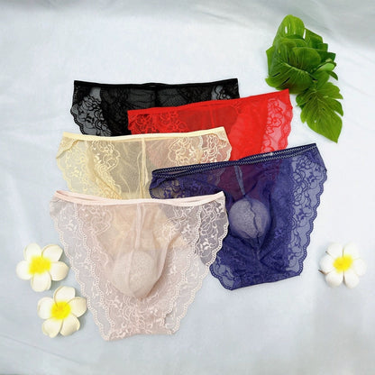 Men’s Sexy Lace See Through Sheer Briefs