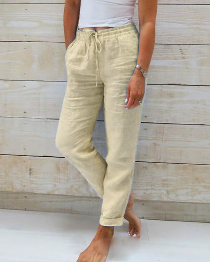 📢📢50% OFF !!!⏰Women's  Elastic Waist Cotton Linen Wide Leg Pants